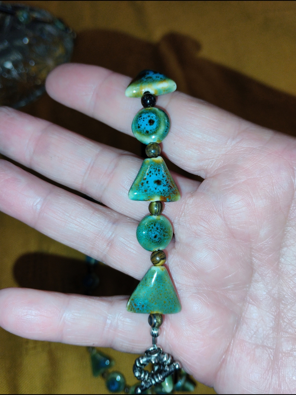 Handmade Green/Blue Stone Beaded Necklace And Jewelry Set. Boho Artisan Jewelry - Picture 12 of 15